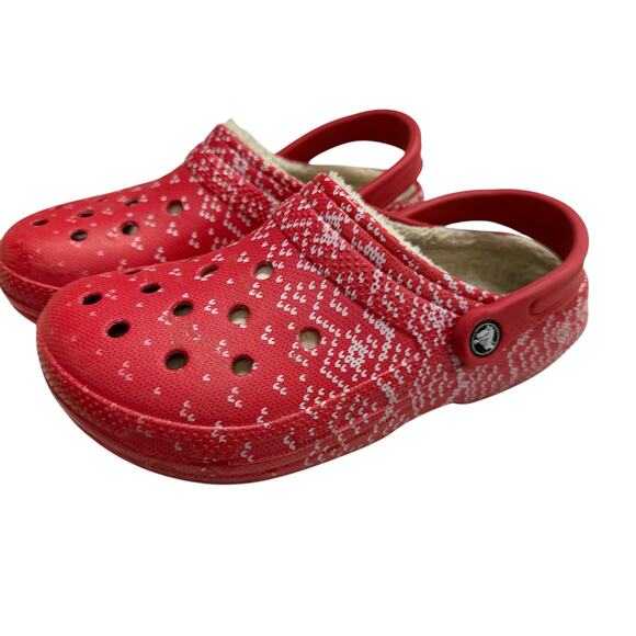 CROCS classic lined holiday Christmas Clogs women’s sz 7 sandals gently used - Picture 5 of 13
